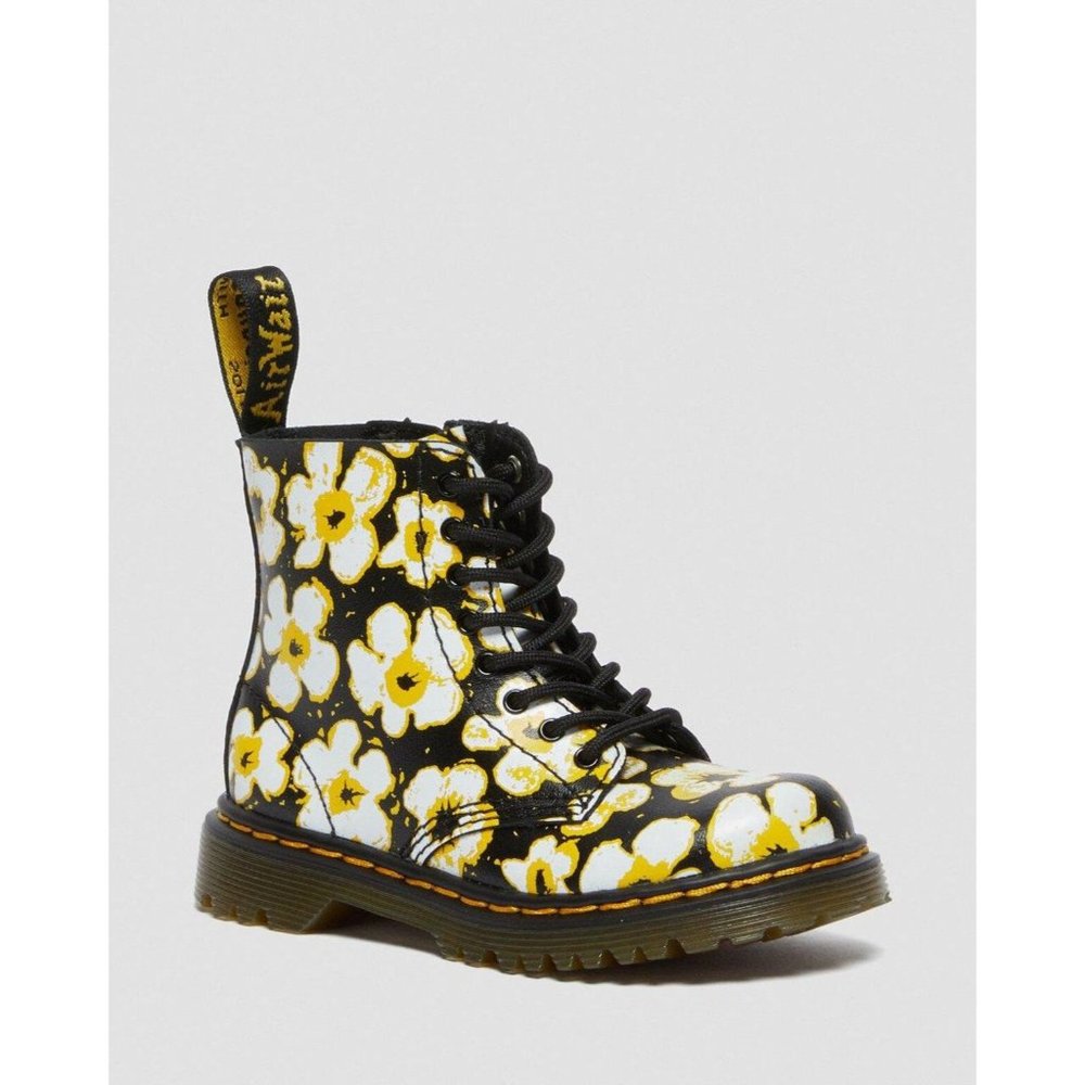 Dr. Martens Kids Boots Black and Yellow Floral